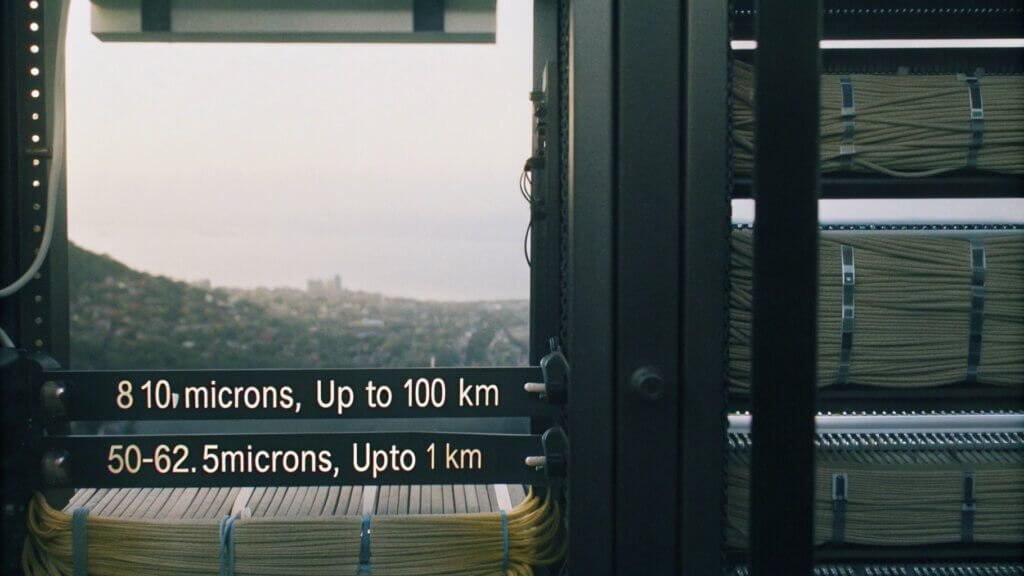 Fiber cables with transmission distances labeled