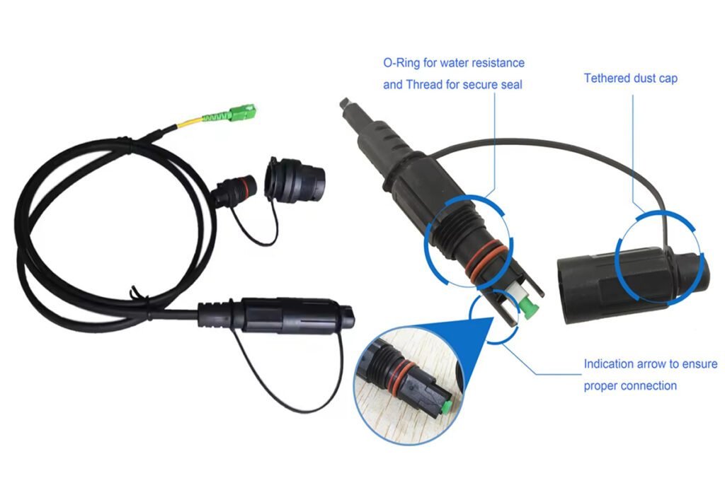 Fiber Optic Connector with OPTitap and Dust Cap for Outdoor Use.
