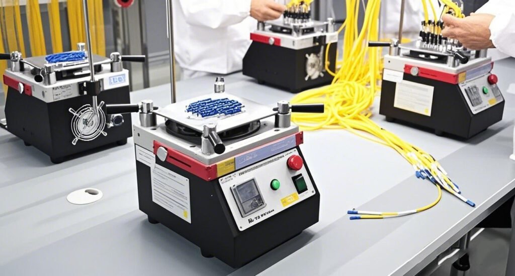 Fiber optic cable strippers in use