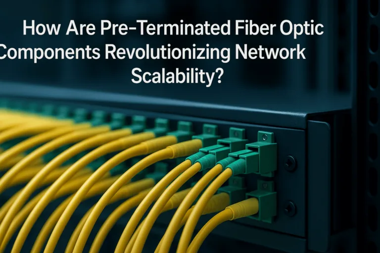 Image of pre-terminated fiber optic components installed in a network infrastructure, depicting accelerated growth and improved efficiency in network deployment.