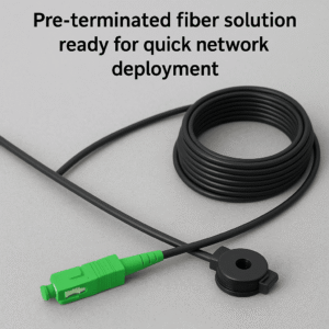 Image showing a pre-terminated fiber cables assembly ready for installation, illustrating the efficiency and time-saving advantages over traditional field-splicing methods.