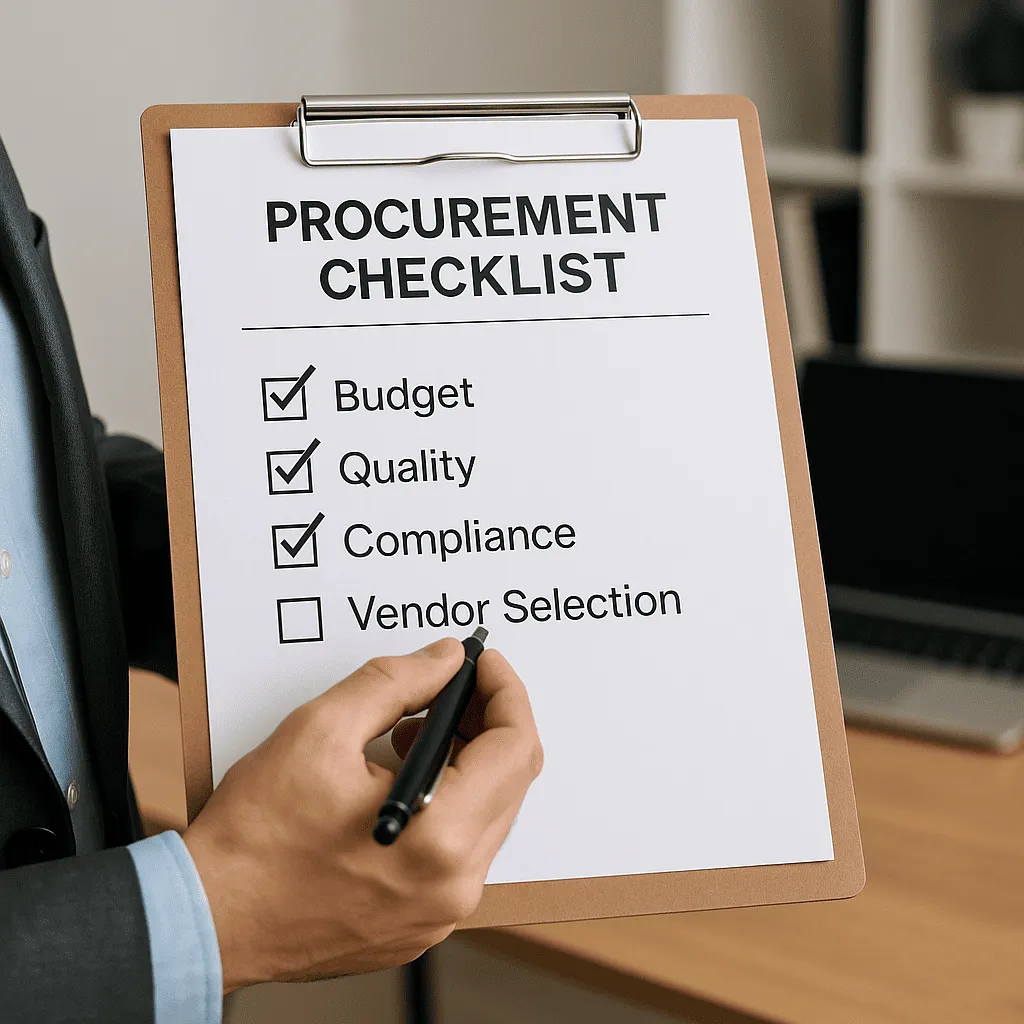 Procurement checklist for pre-terminated fiber kits covering specs, QA reports, labeling, delivery batches and lead time
