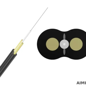 AIMIFIBER Micro (ROC) flat drop cable – flat drop cable, dual FRP strength members and central fiber, indoor/outdoor transition