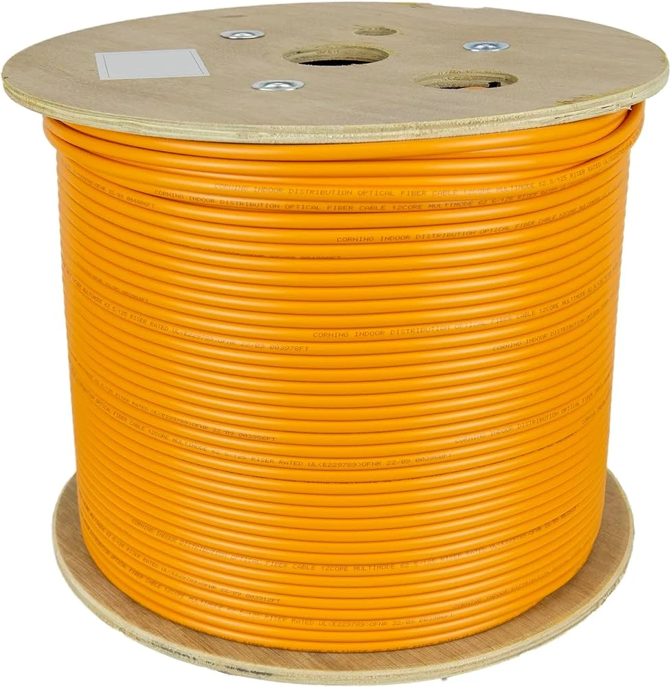 Wooden reel of orange GJFJV indoor fiber optic distribution cable for indoor installation