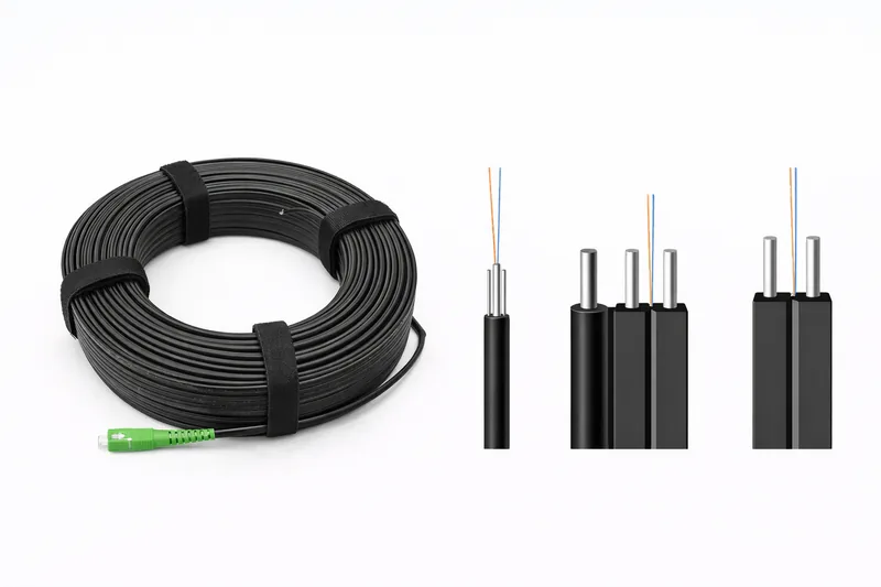 Pre-terminated FTTH drop cable coil with SC/APC and SC/UPC connectors for outdoor deployment