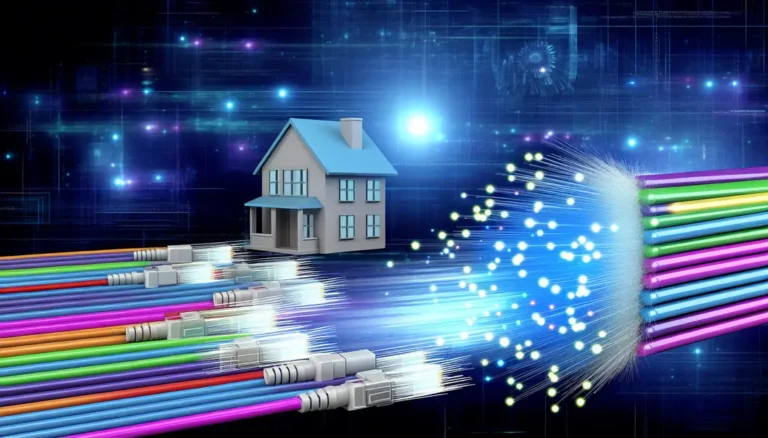 An image showing urban and rural areas connected via FTTH, symbolizing technological integration.