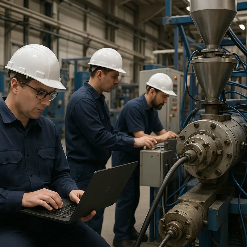 A modern production floor showcasing an optical cable sheath extrusion line setup.