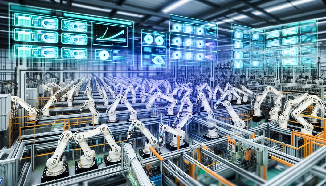 A fiber cable expert reviewing production metrics in a factory setting.