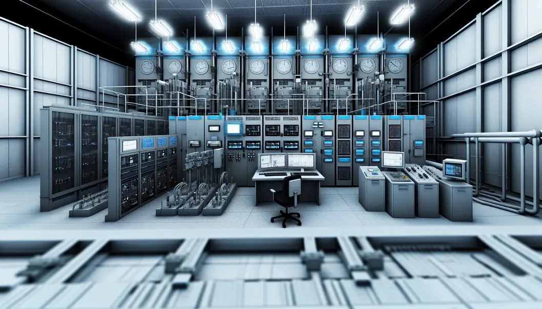 An industrial control room showcasing advanced power systems necessary for stable fiber cable plant operations.