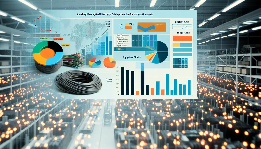 An overview of essential infrastructure in a scalable fiber optic cable facility.
