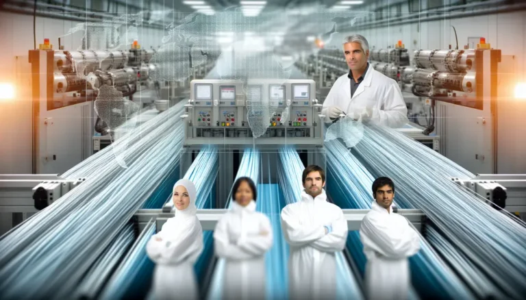 A modern factory with fiber optic production processes, emphasizing export market readiness.