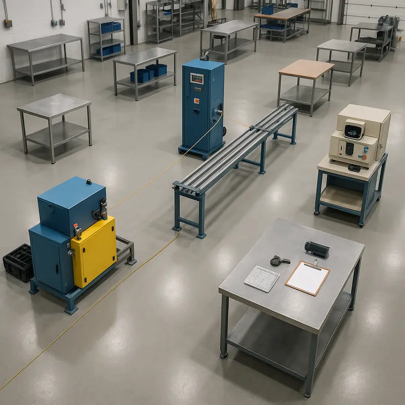 A detailed view of a tight buffered fiber extrusion line in operation.