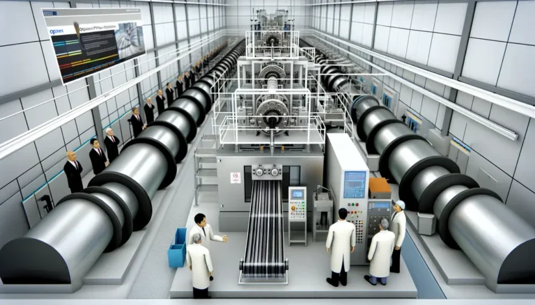 Modern FTTH drop cable extrusion line setup showing machinery, spooling units, and cable production in progress.