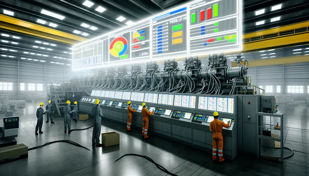 A comprehensive view of an FTTH drop cable extrusion line in operation.
