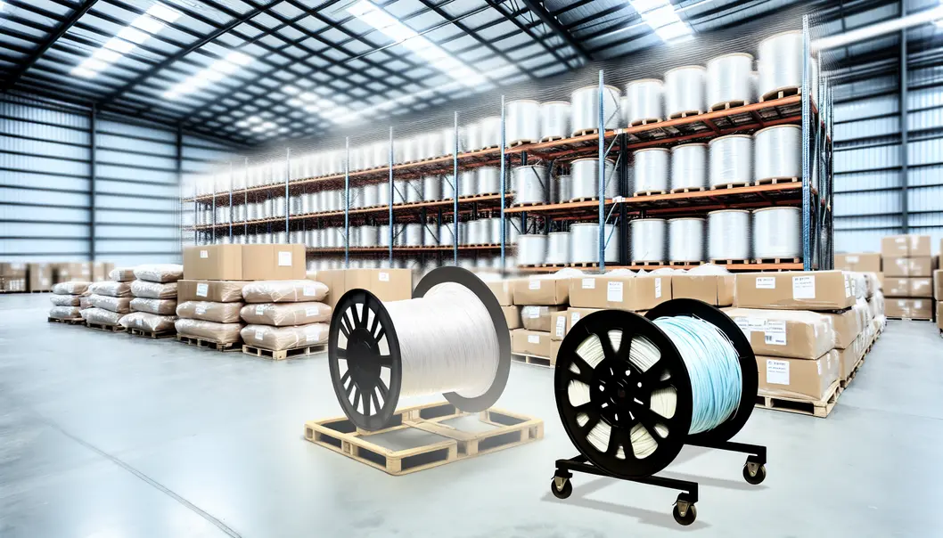 A schematic view of a fiber optic cable production line, highlighting key machinery and flow.