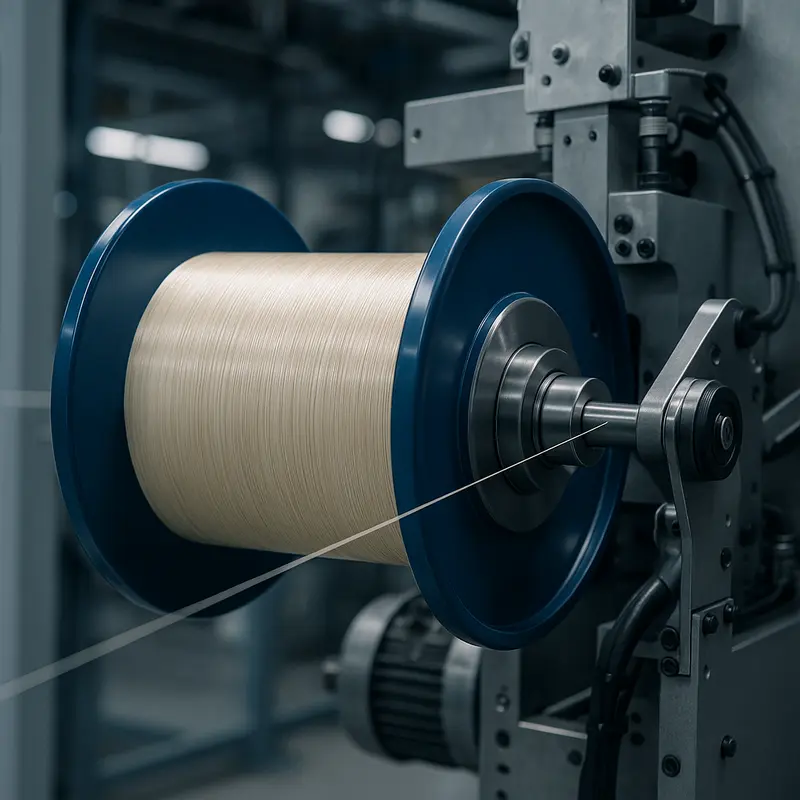 An illustration of an optical fiber processing line demonstrating tension control basics.