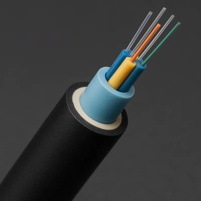 A cross-sectional view emphasizing the role of secondary coatings in fiber optic cable structural integrity.