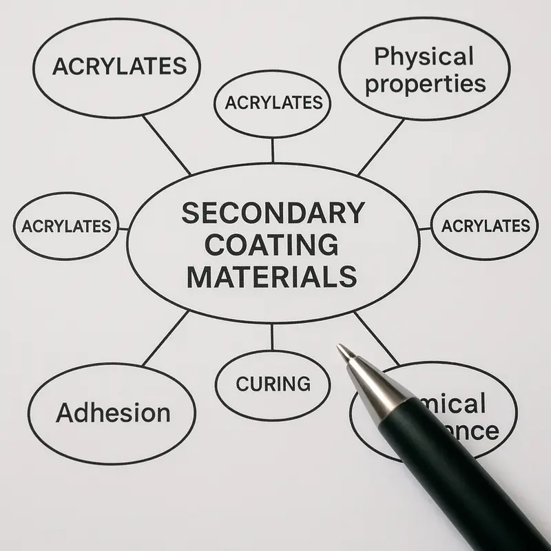A cross-sectional view emphasizing the role of secondary coatings in fiber optic cable structural integrity.